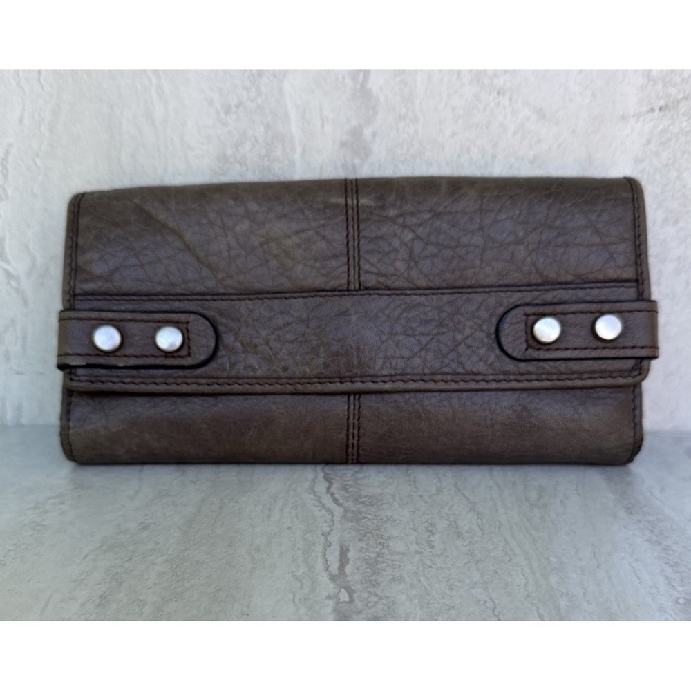 Vtg Fossil‎ Leather Wallet Gray-Taupe Trifold Textured Leather  80s-90s #7630